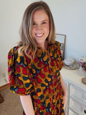 The OULA Company Colorful Printed Zip Dress - Yellow, Navy & Red
